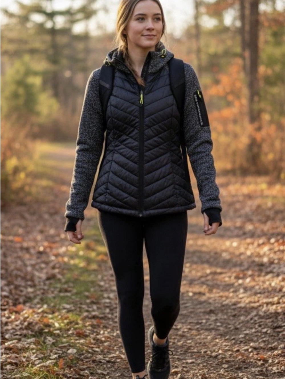 HFX Hybrid Puffer Jacket Women’s S Black Gray Hooded NWOT